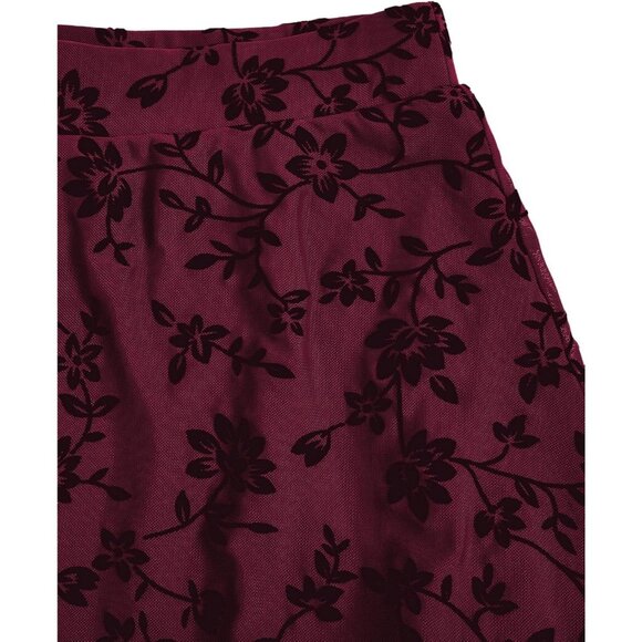 Women Red 100% Polyester Long Maxi Gothic Flowy Boho Floral Print Mesh Skirts - Picture 5 of 7